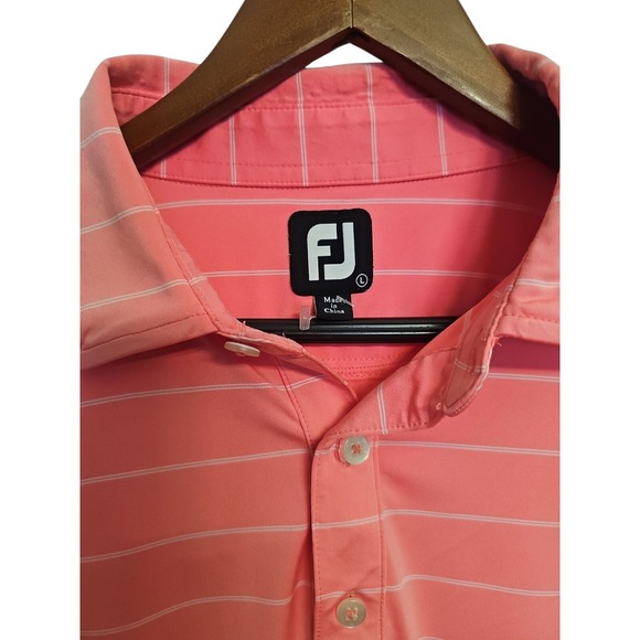 FootJoy Golf Polo Shirt‎ Striped Performance Athletic Casual Pink Large - Picture 4 of 7